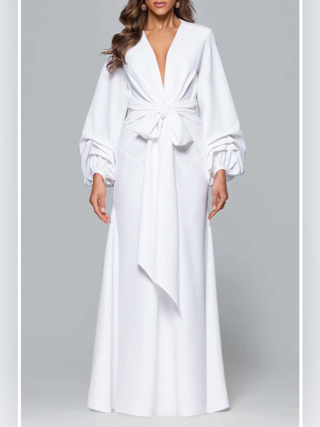 Ghrail Nyc Millie Crepe Plunge Gown Dress White New